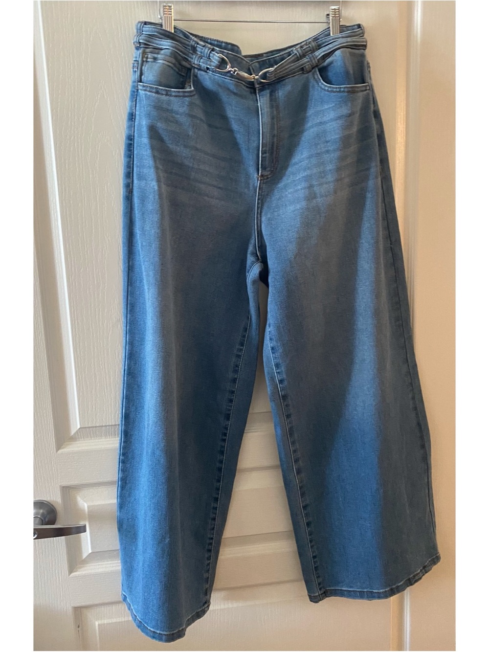EXPRESS Women’s Relaxed Fit Wide Leg Jeans in Light Wash w/ Belt - 16
